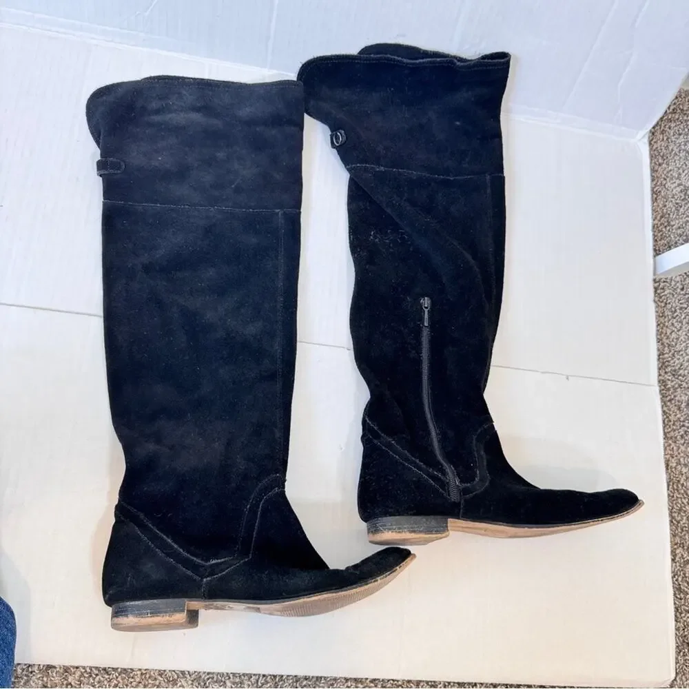 Zara Black Suede Leather Over The Knee Boots Women’s 8 Fall Tall Boho Classic
